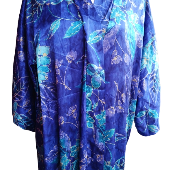 VINTAGE CALIFORNIA DINASTY WOMEN FLORAL BLUE ROBE - Picture 2 of 5